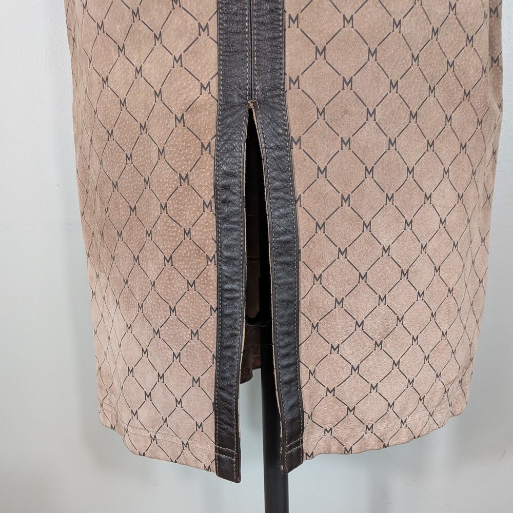 Vintage Wilsons Leather Midi Skirt 4 Suede Tan Brown Y2K Logo Zip Glam Baddie - Picture 6 of 12